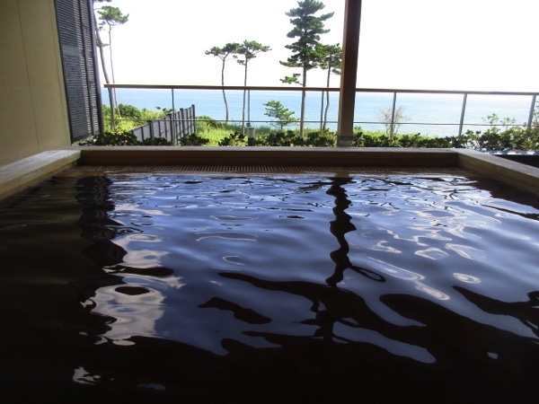 天神岬温泉「しおかぜ荘」の露天風呂。太平洋を眺める絶景湯